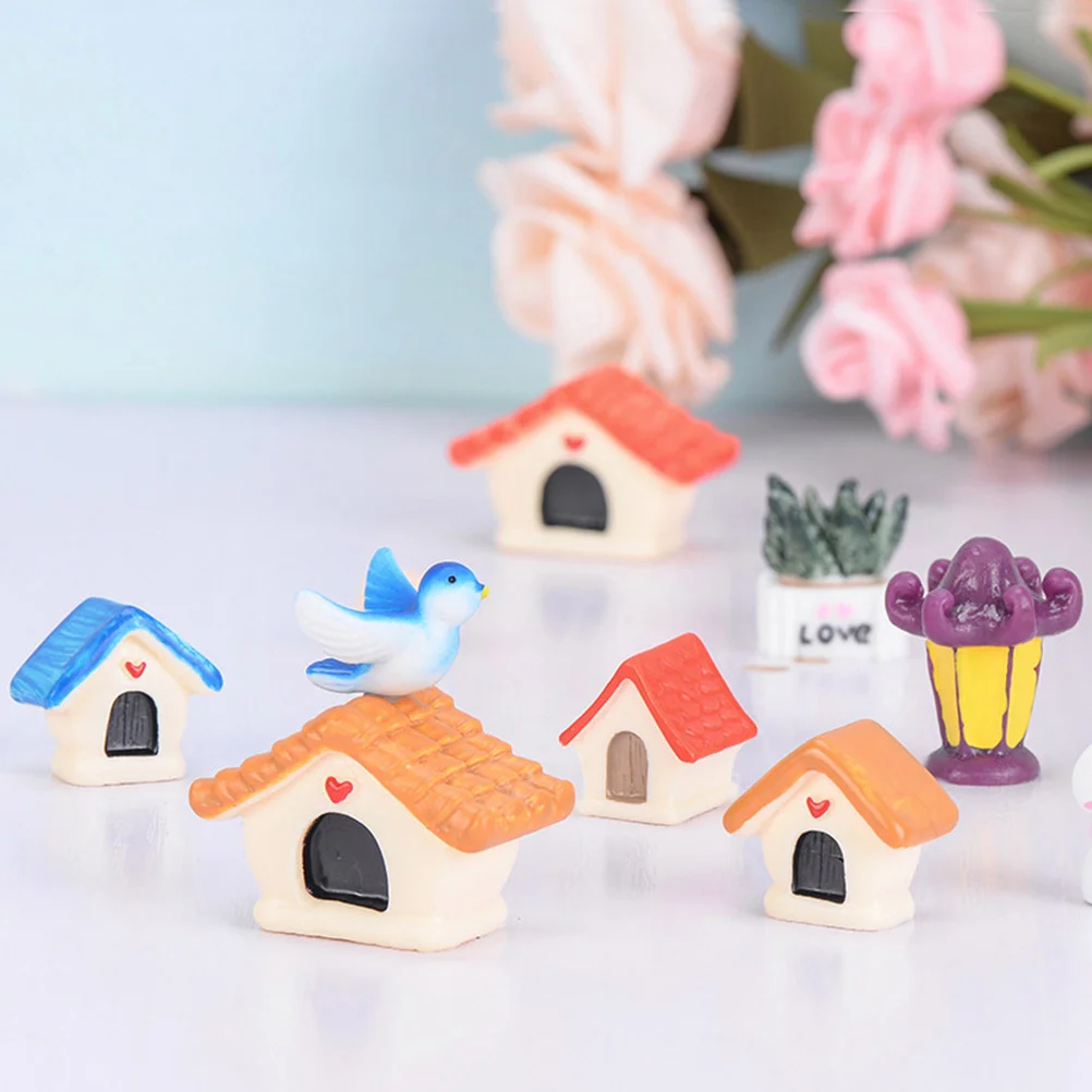

22Pcs Landscape Adornments Creative Cartoon House Birds Ornaments DIY Resin Decoration (Random Pattern)