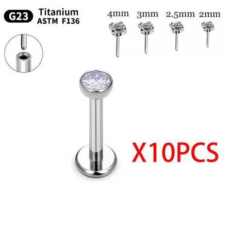 10 шт. G23 титановые серьги-гвоздики для пирсинга губ для женщин, оптовая продажа, ювелирные изделия для тела, носовая лабрет 20/18/16 г