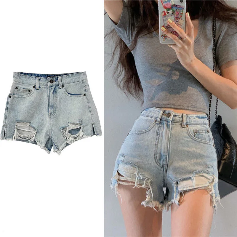 

2022 New Summer Fashion Women Hole Tassel Denim Shorts Female Bottoms Bodycon Ultra Short