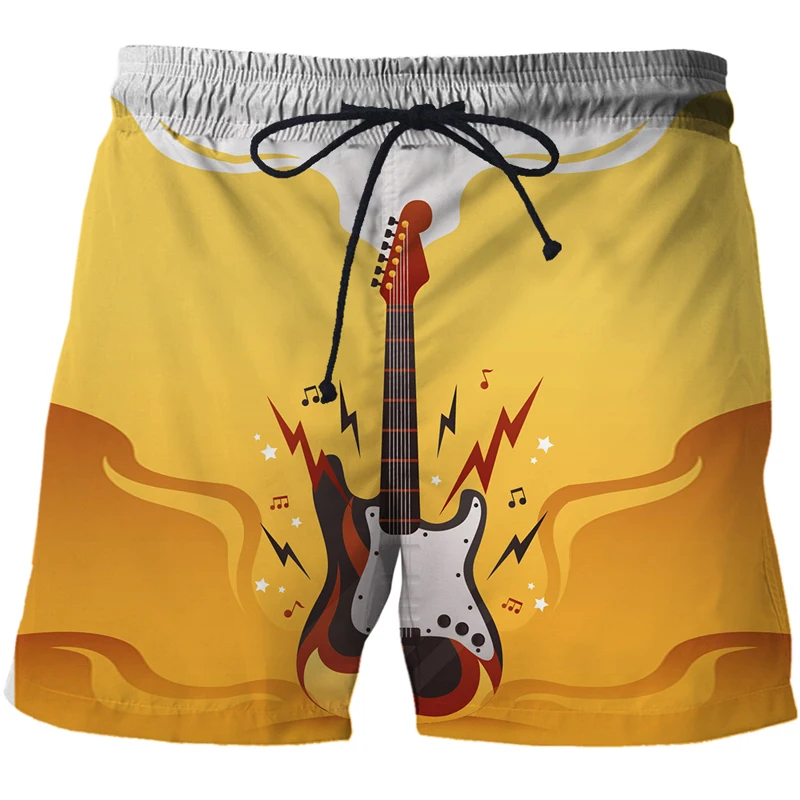 2022 Punk Style Cartoon guitar Print Men's Beach Pants Comfortable Swimming Fitness Sweatpants Funny Street 3D Printed Shorts