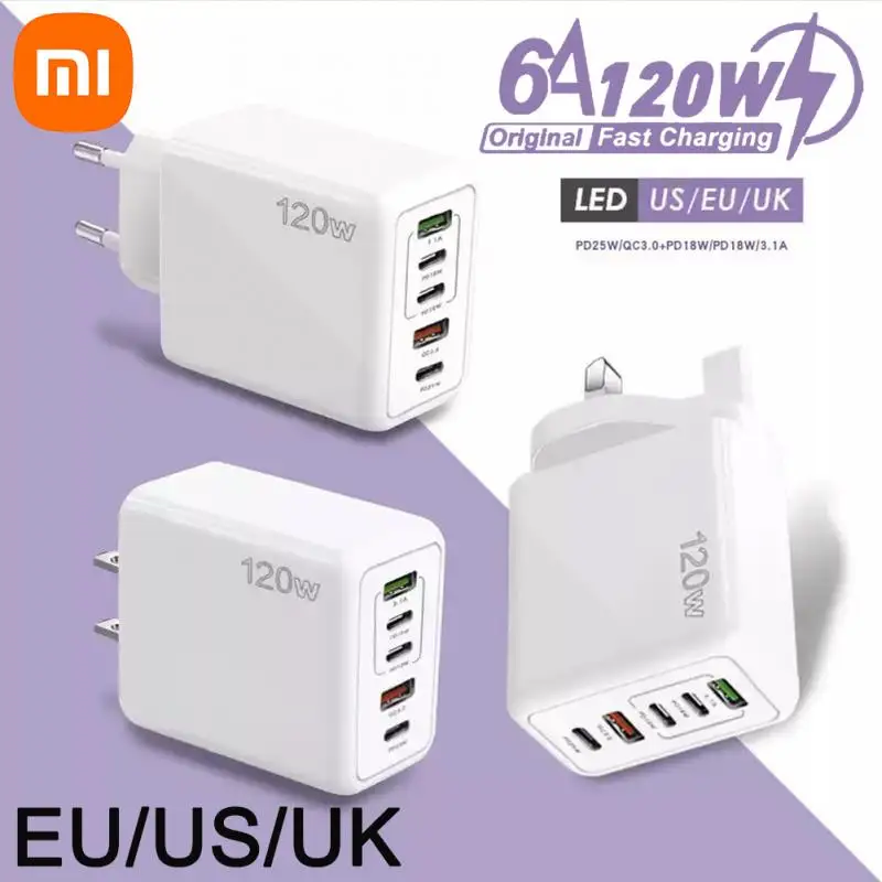 Xiaomi 120 Вт быстрая зарядка 5 портов USB C PD интерфейс адаптер зарядного устройства