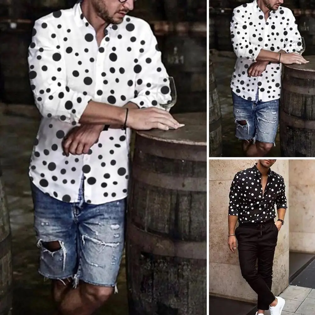 

Men Casual Shirt Button Closure Male Shirt Round Dot Men Casual Shirt Top