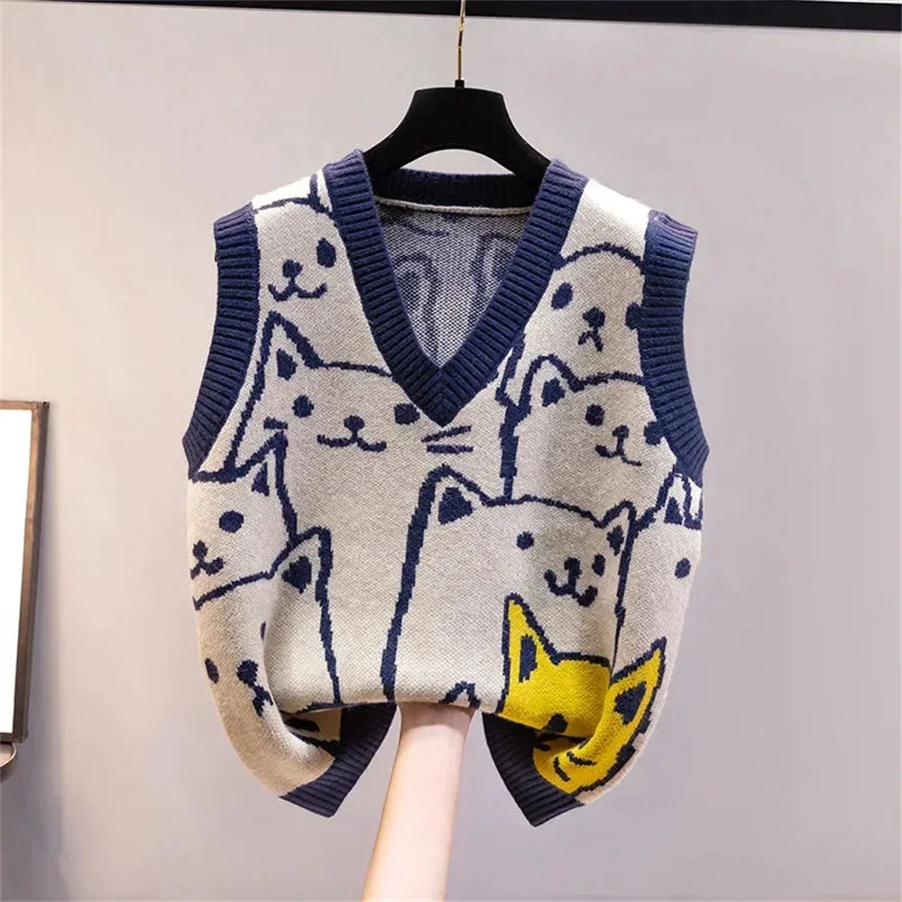 Женский трикотажный жилет с мультяшным принтом сезон весна-осень верхняя одежда