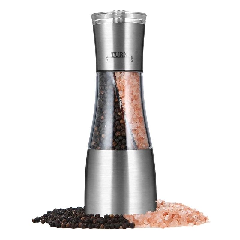 

2Pcs Pepper And Salt Grinder 2 In 1,Dual Mill Shaker With Adjustable Coarseness By Ceramic Rotor, Kitchen Cooking Accessories