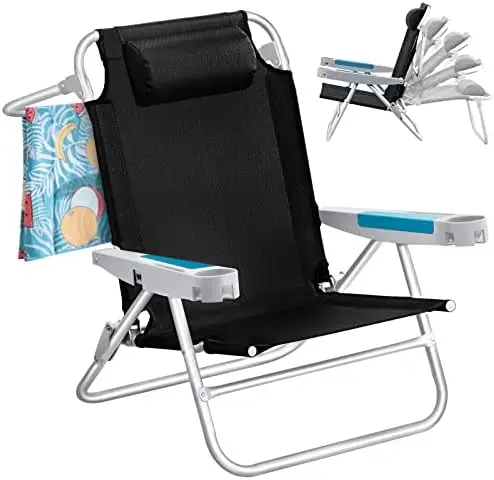 

Beach Chair for Adults 2 Pack, XL 5-Position Backpack Beach Chair Heavy Duty, Portable Beach Folding Chairs with Backpack Straps