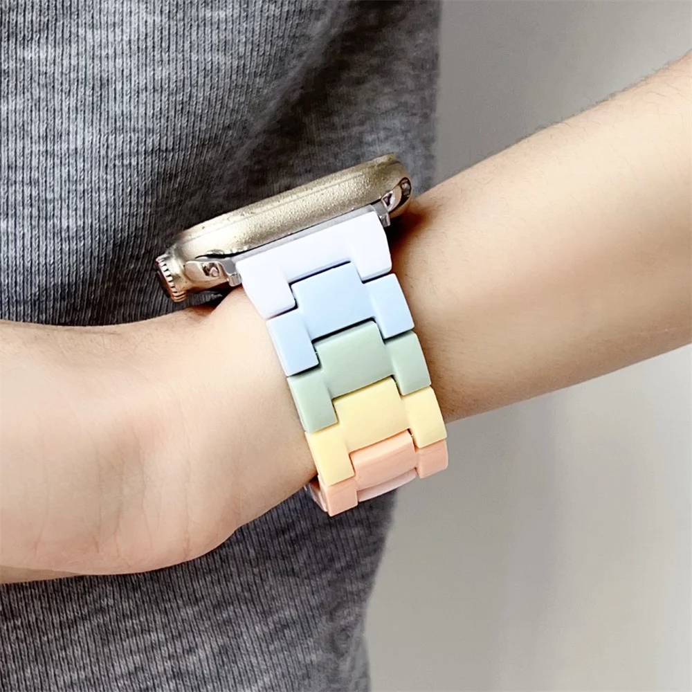 Милый ремешок из ПК радужного цвета для Apple Watch 45 мм 41 44 40 42 браслет умных часов iWatch