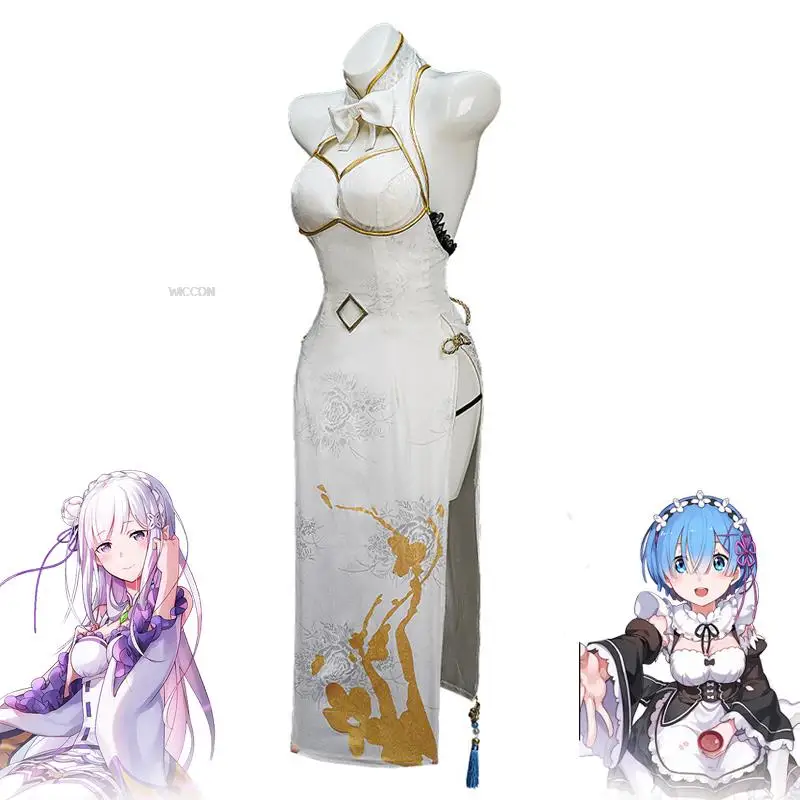 Emilia/Rem/Ram Косплей Аниме Re Zero Изящная Красота Cheongsam Emilia Rem Плюс Размер Костюм