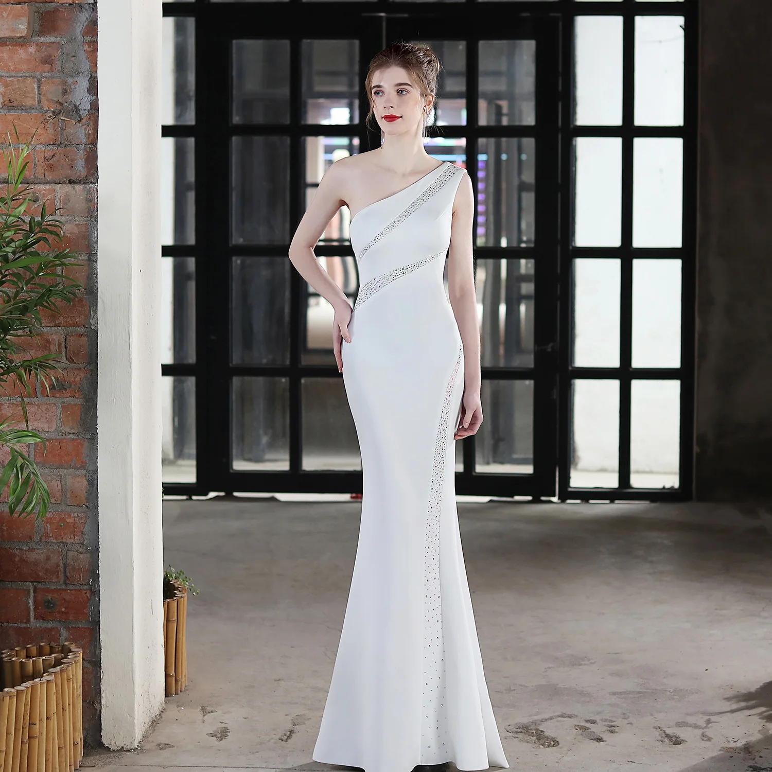 

Women's Toast Dress Bride Long One-shoulder Thank You Banquet Slim Fit Fishtail Skirt Wedding Car Model Exhibition Dress