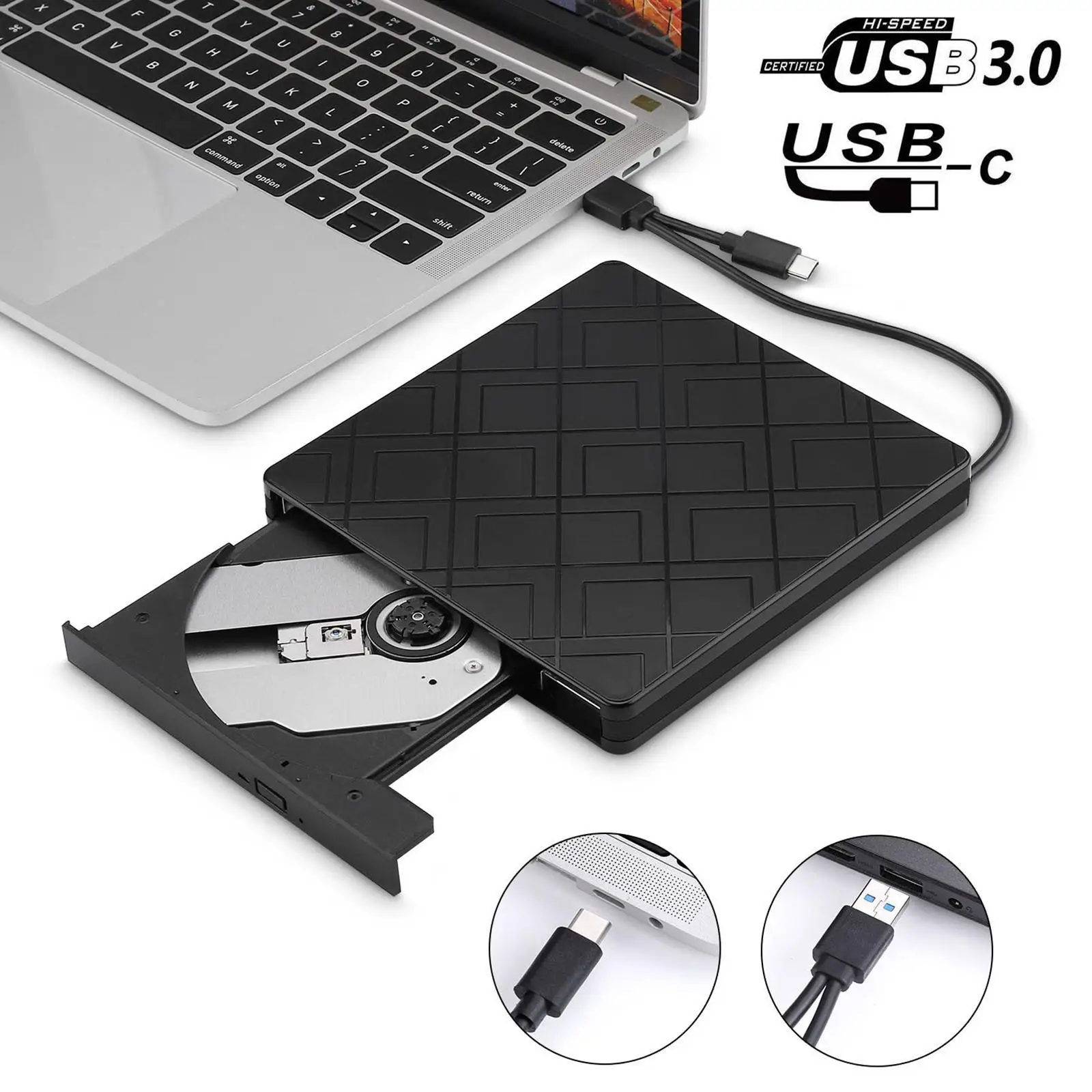 

DVD-ROM 8x CD-ROM 24x External DVD Drive USB3.0 Type C DVD RW CD Rewriter Burner Portable Optical Drive Player For Windows