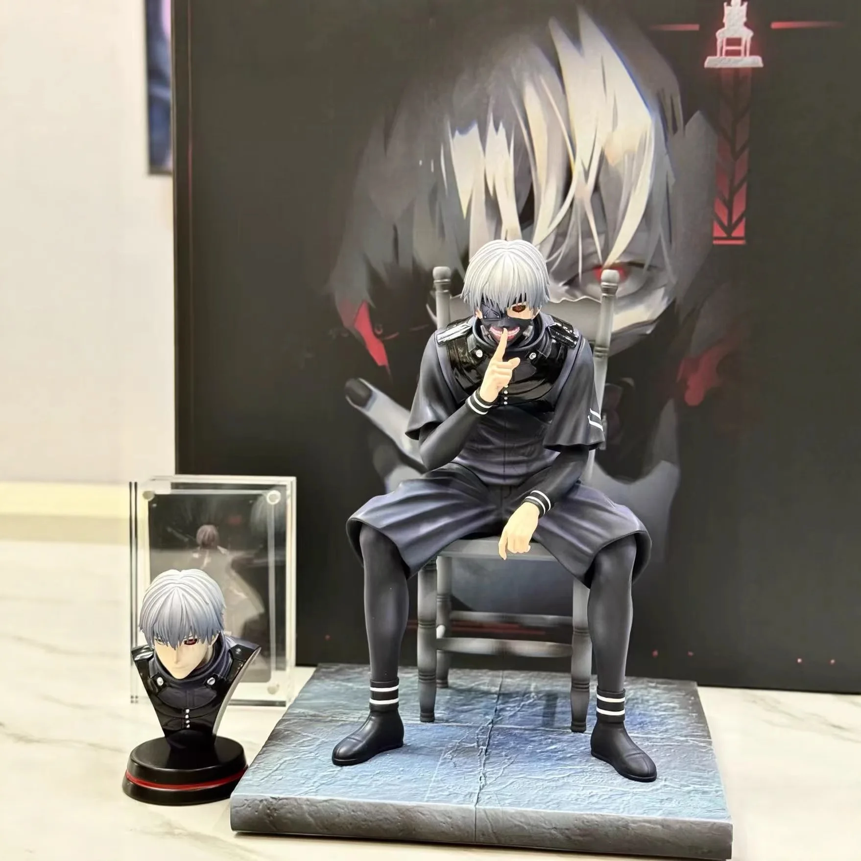 Фото 19 см BW Studio Tokyo Ghoul, аниме-фигурки, поза сидения, Kaneki Ken, экшн-фигурка, статуя из ПВХ, модель куклы, коллекция игрушек, подарки №4