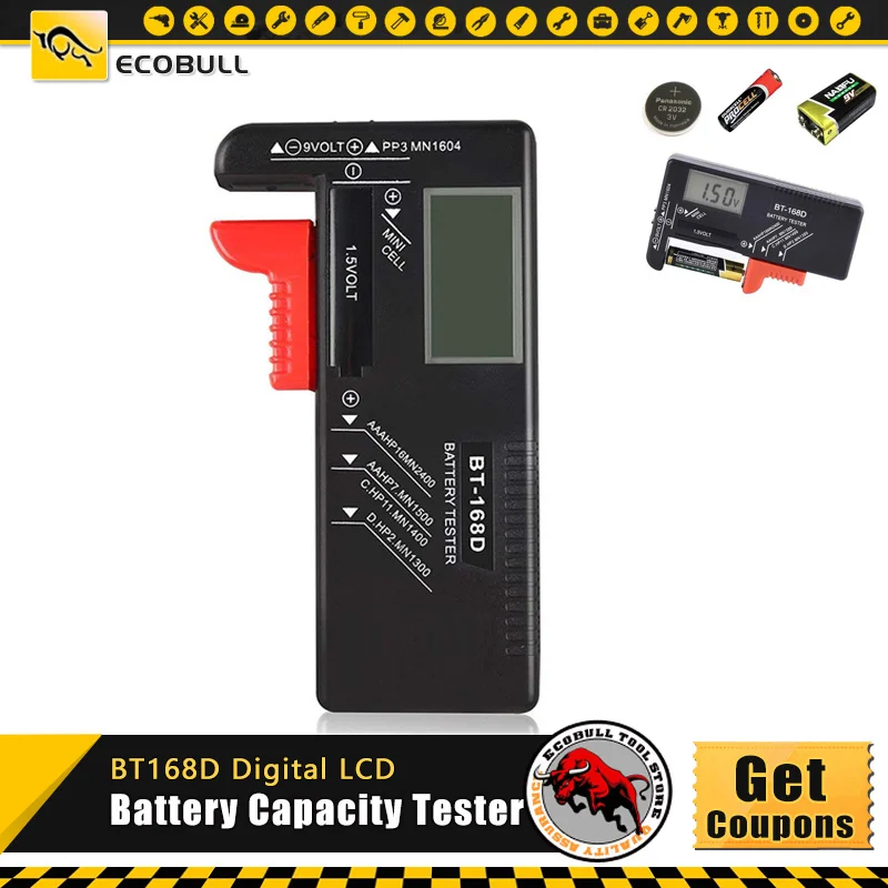 

BT168D Digital Battery Capacity Tester LCD Checker for 9V 1.5.V AA AAA Cell C D Batteries diagnostic tool