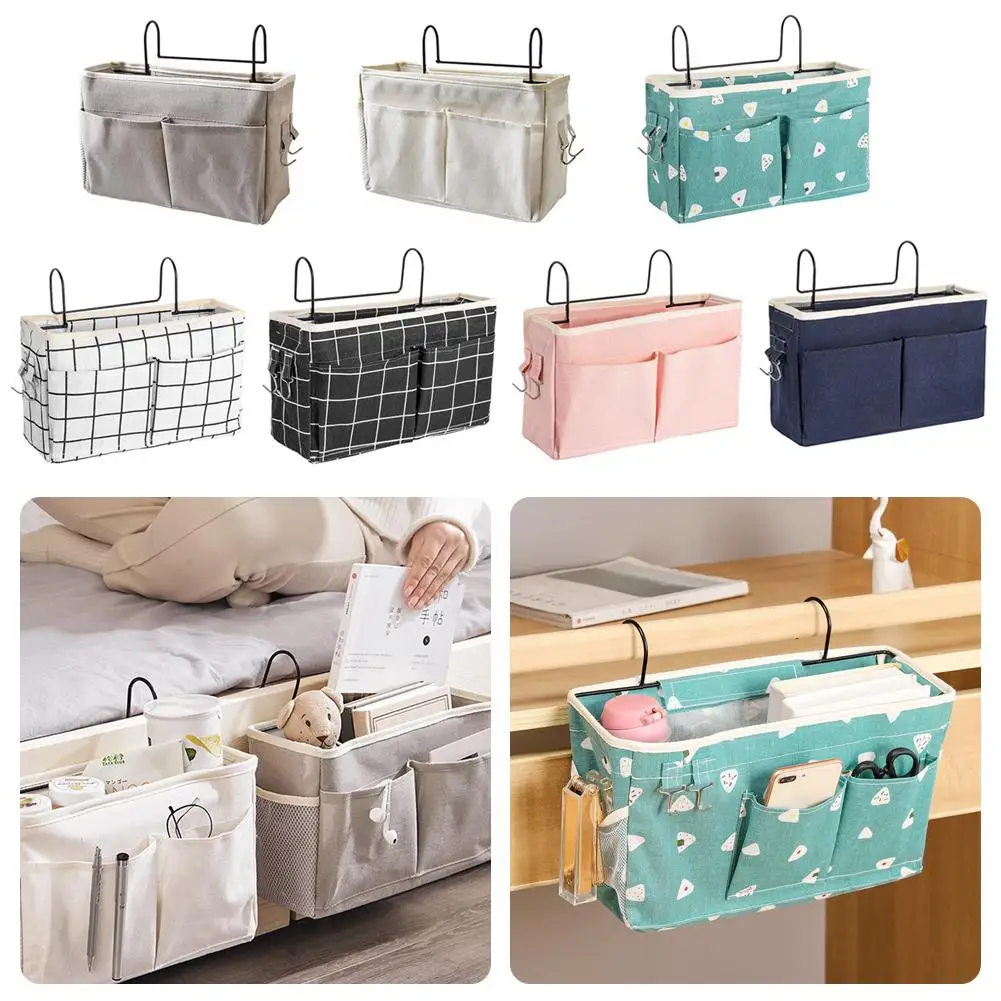 

Creative Canvas Storage Hanging Bag Home Bedside Pockets Storage Bag Dormitory Books Snacks for Ipad Sundries Organizer P4U4