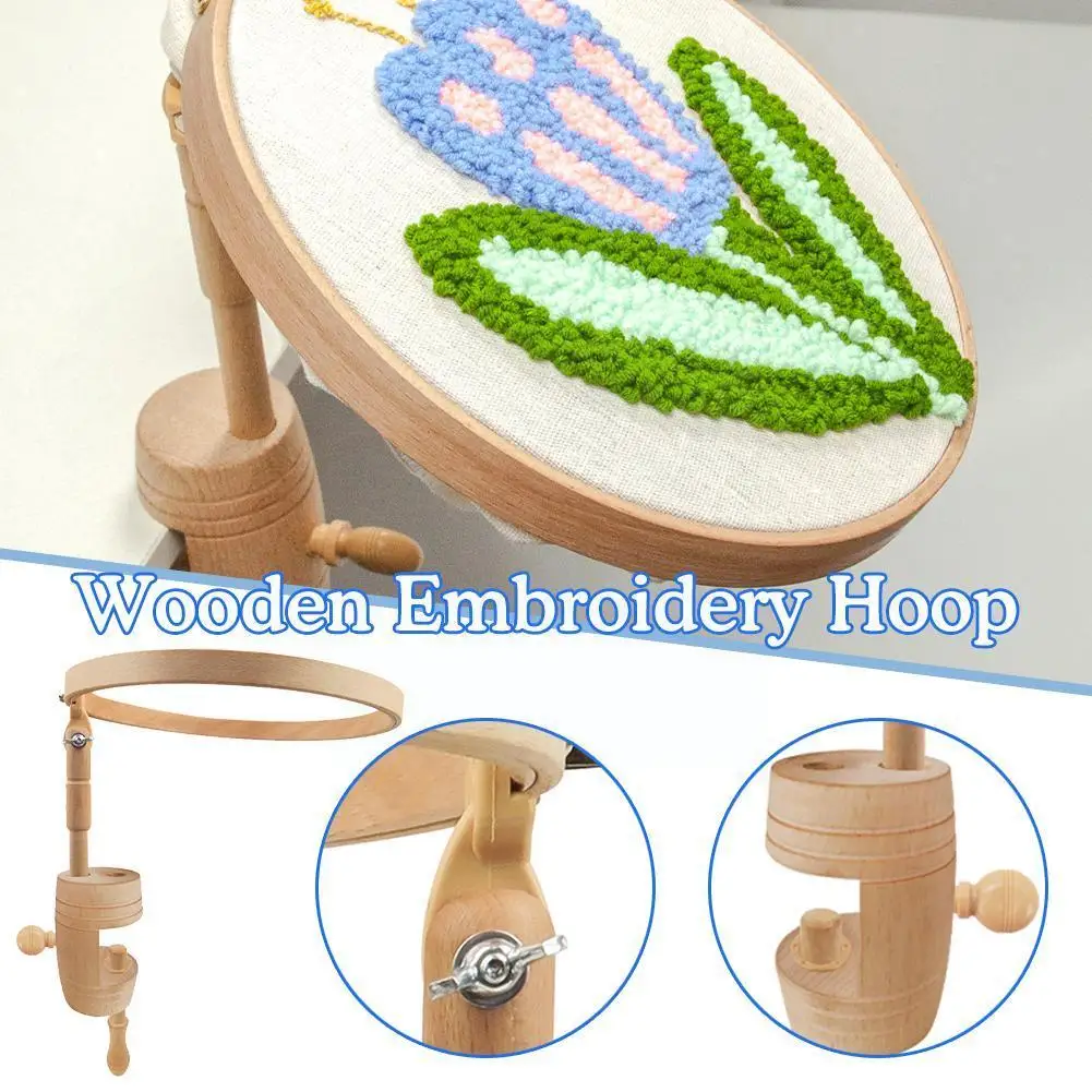 

360 Degree Rotation Adjustable Wooden Embroidery Hoop Rings Rack Frames Sewing Mother Desktop Stitch Gifts Stand Cross Adul Y5L2