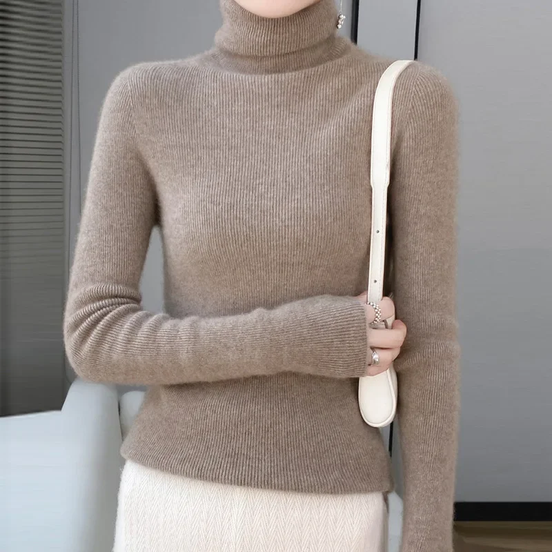 Осень/зима бесшовный свитер из чистой шерсти женский утягивающий вязаный топ