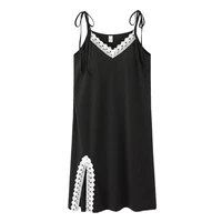 pajamas women summer camisole nightdress with chest pads patchwork lace trimmed collar sexy sleep dress sling woman nightgown