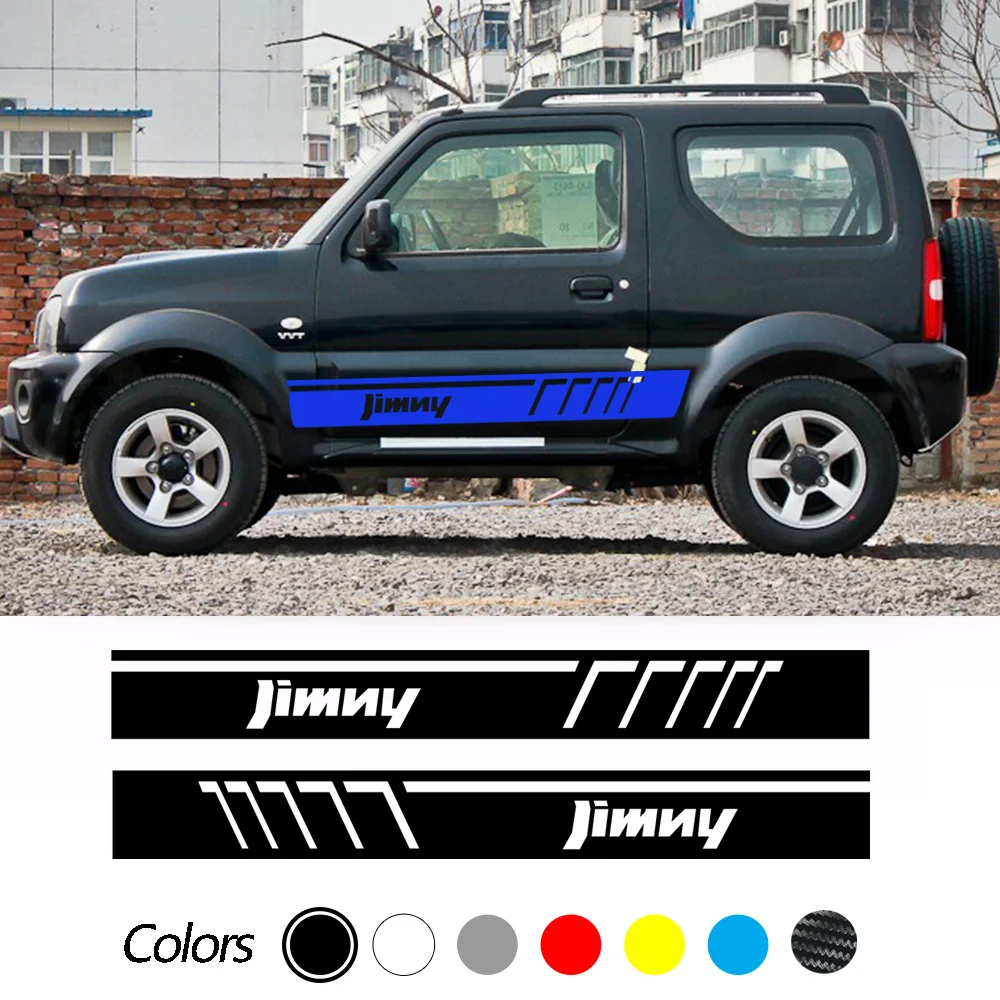 

2 шт. для Suzuki Jimny, автомобильные двусторонние боковые юбки, спортивные наклейки, автомобильная полоса, виниловая пленка, наклейки, аксессуары