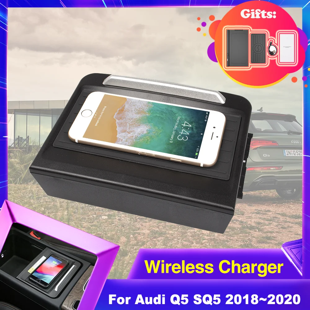 

15W Car Wireless Charging Pad for Audi Q5 SQ5 Sportback 2018 2019 2020 Armrest Box Phone Fast Charger Plate Lighter Accessories