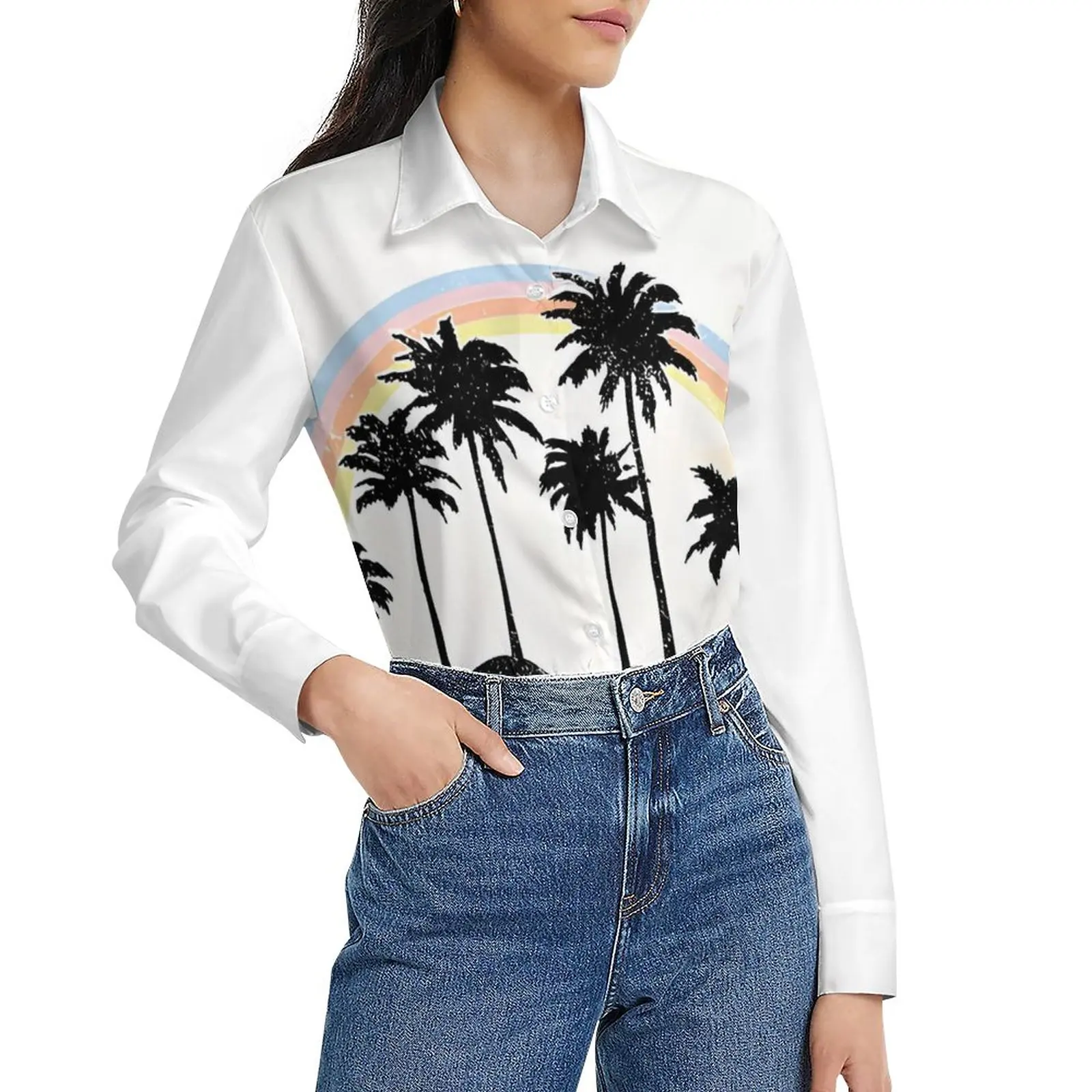 

Tropical Coconut Tree Women's Spring/Summer Long Sleeve Lining Customizable High Quality Shirt Plus Size Fashion Style 2023