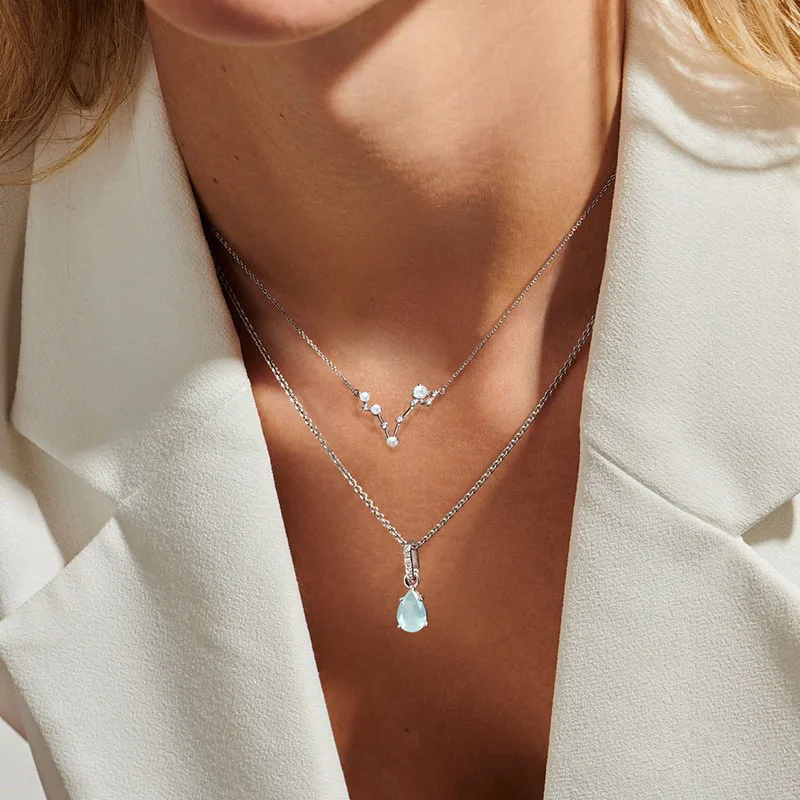

S925 sterling silver Pisces Zodiac Constellation & Aquamarine Sway