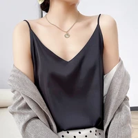 2022 summer new silk soft sexy v neck womens small camisole versatile slim fit ice silk casual top