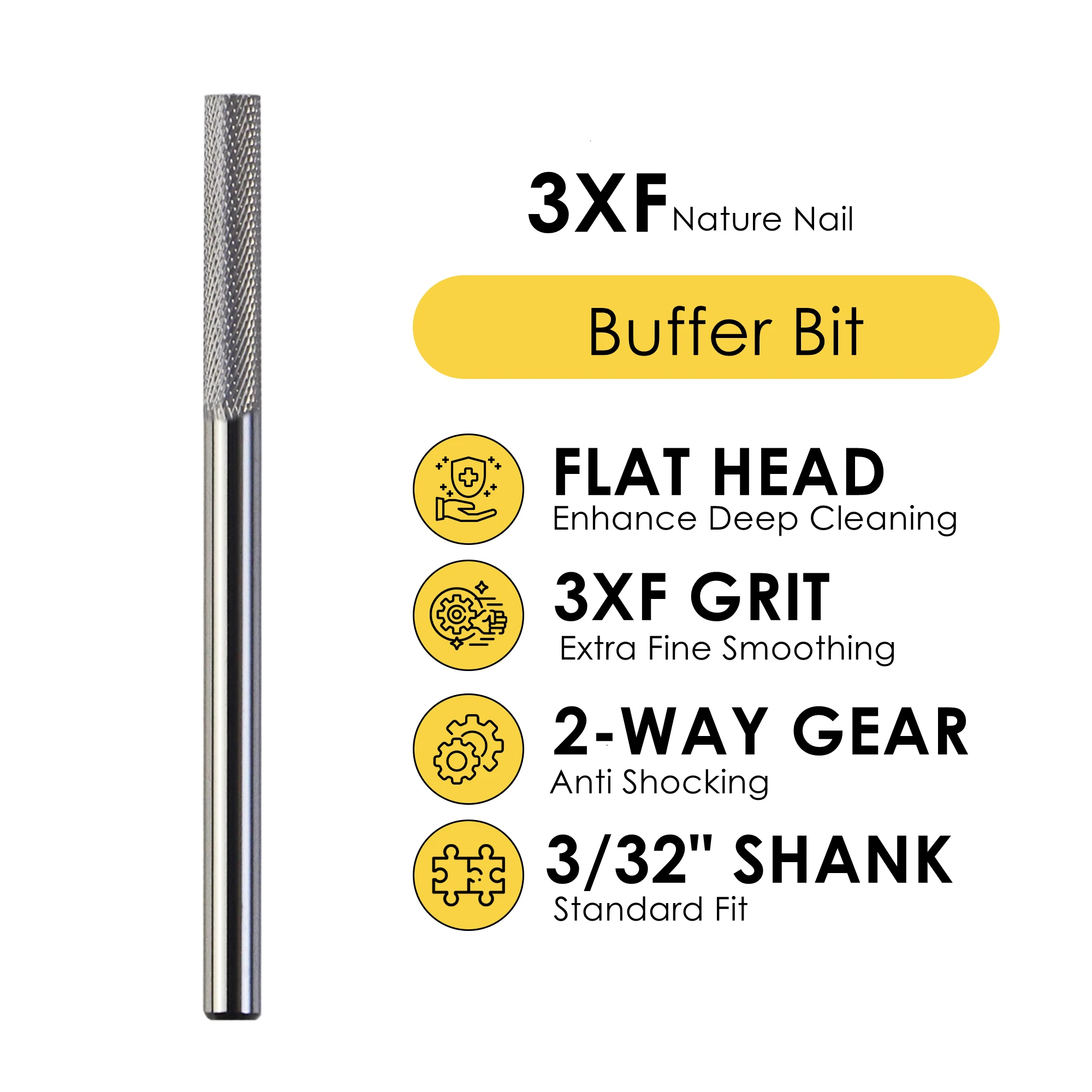 Premium Nature Nail Buffer Bit Tungsten Nail Drill Smooth 3XF Grit 3/32 Safety Carbide Nail Cutter for Nature Nail Bed Nail File
