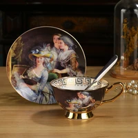 lady royal bone china coffee set porcelain mug cup saucer spoon afternoon flower tea set party drinkware coffeeware