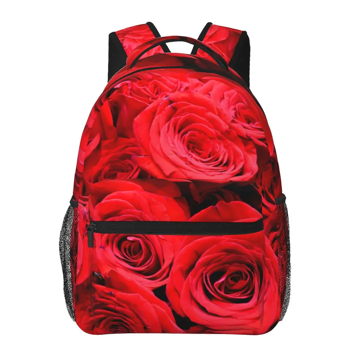 

Red Rose Print Backpack Elegant Floral Cycling Backpacks Girl Casual School Bags Designer Lightweight Rucksack