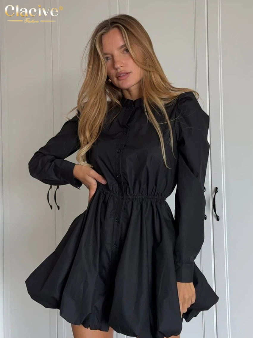 Clacive модное свободное черное хлопковое женское платье 2025 повседневное