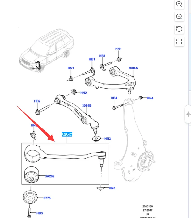 Левый передний нижний рычаг управления LR034220 для Land Rover Range Sport