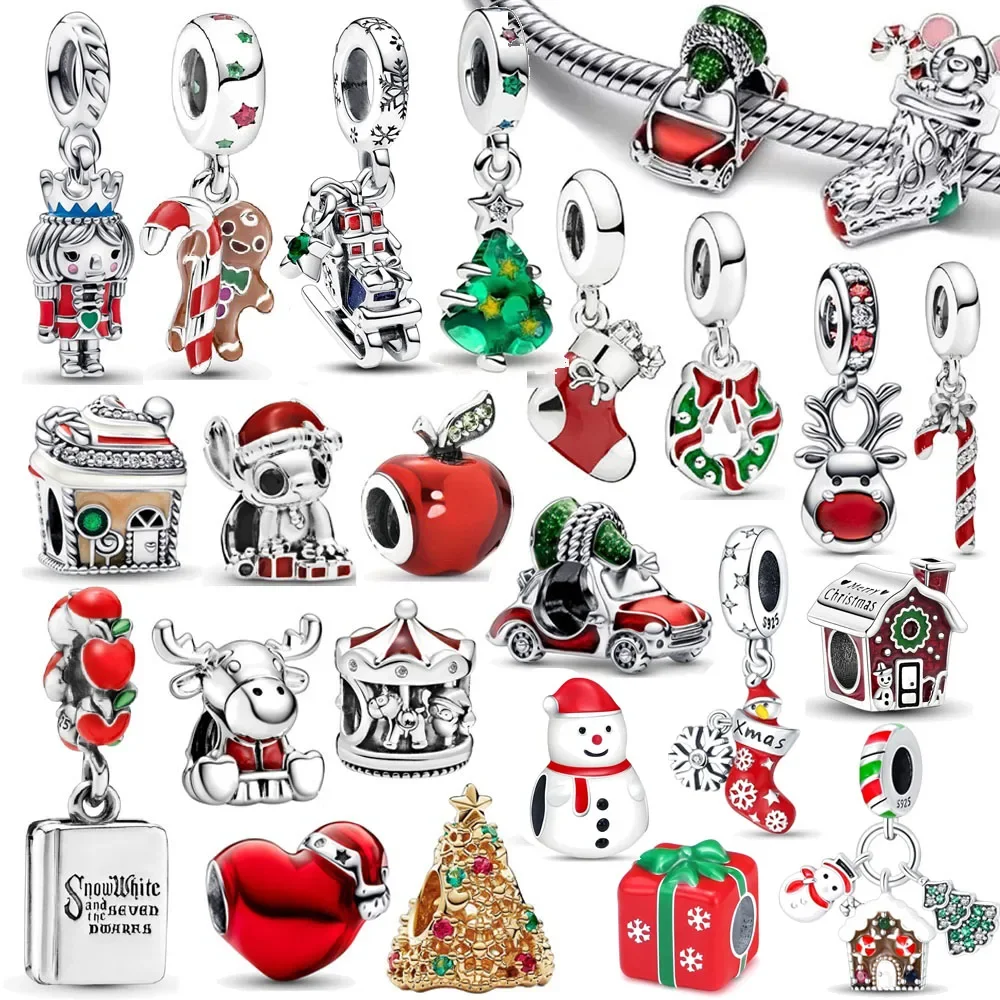 2024 стерлингового серебра 925 пробы Рождественская елка снеговик снежинка