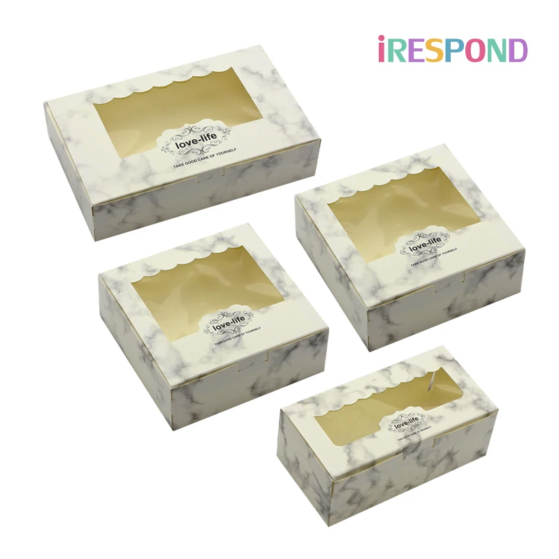 

10PCS Gift Box Weeding Paper Packaging For Candy Cookies Cupcake Boxes Window White Marble Party Gift Decor Favor Cardboard