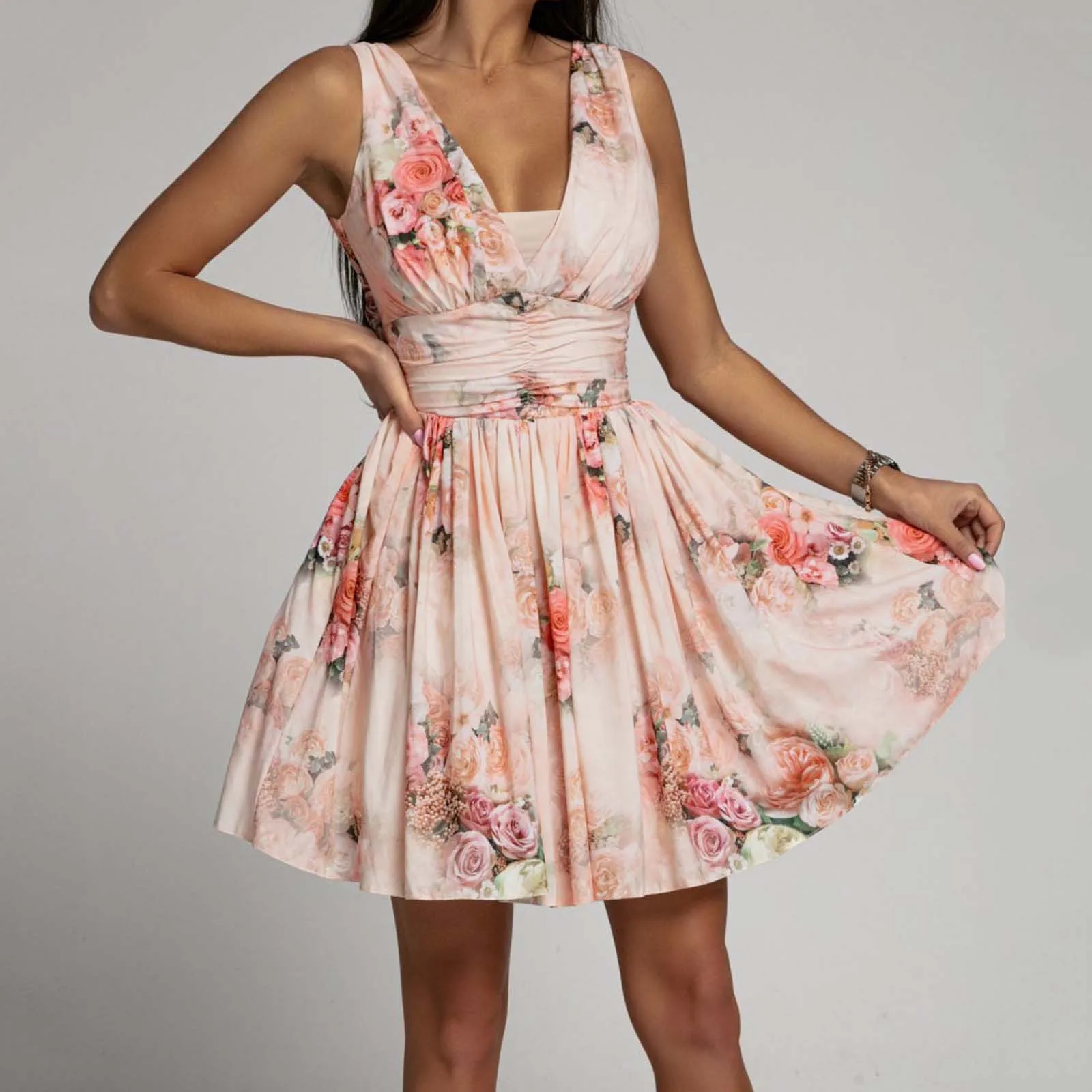 

Женское пикантное вечернее мини-платье с принтом и V-образным вырезом без рукавов, повседневные свободные платья для женщин