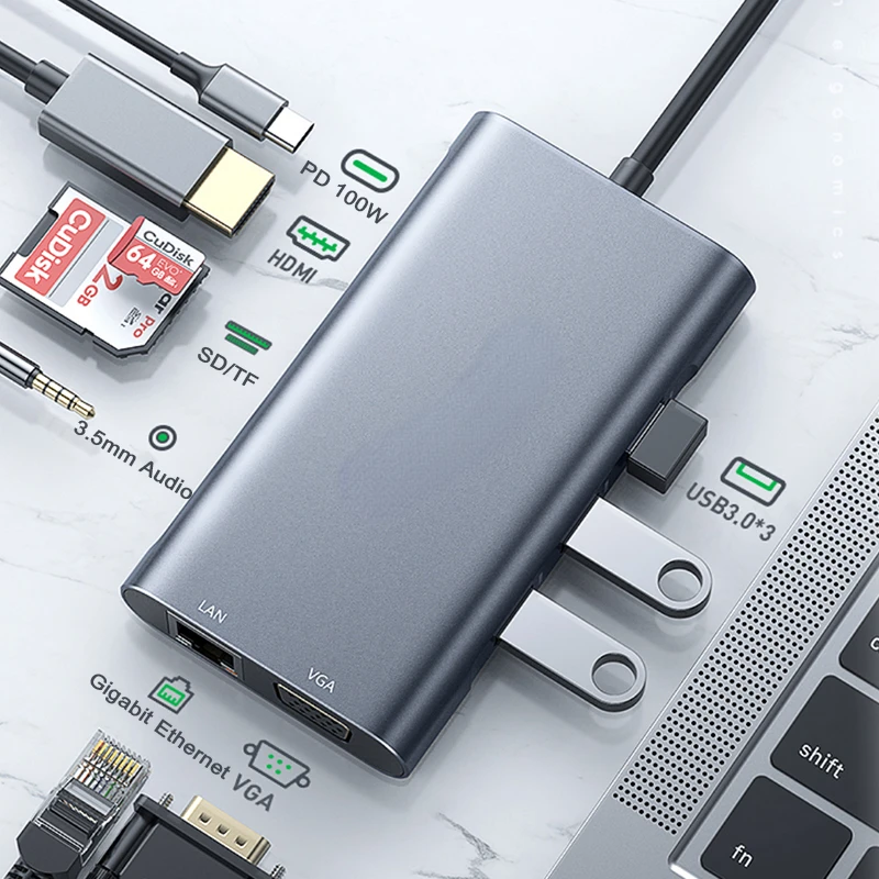 

Original USB C HUB Type C 3.1 to 4k HDMI PD 100W RJ45 Lan Ethernet USB3.0 Adapter Dock for MacBook Air Pro PC Accessories USB H