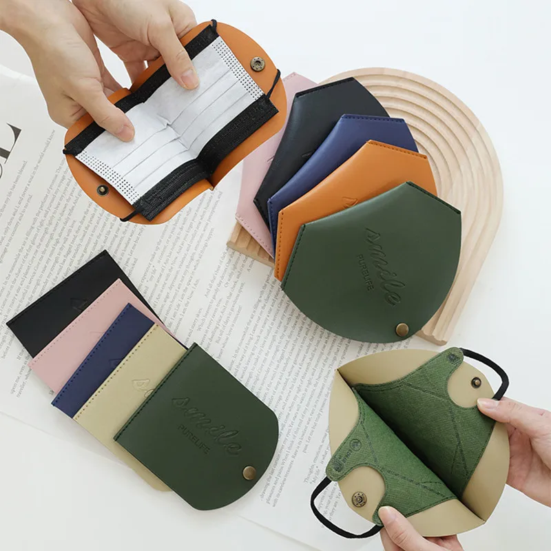 

Modern simple high appearance level waterproof and dustproof folding travel storage PU snap pure color creative mask storage bag