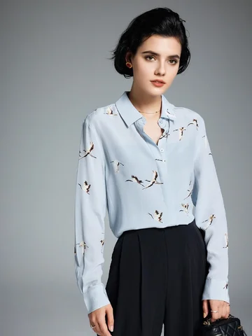SuyaDream женские рубашки из шелка голубые