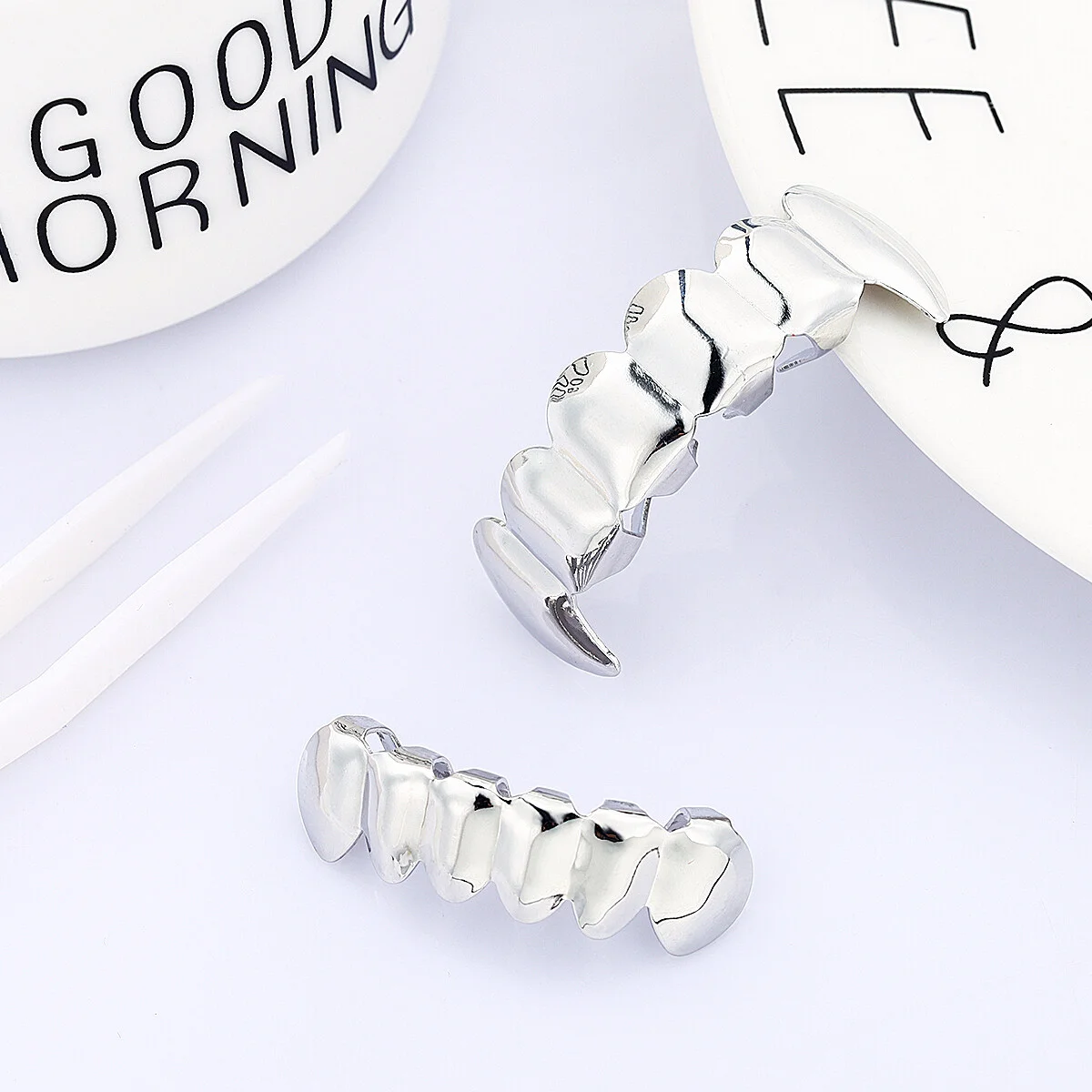 Hip Hop Grills Set Shiny Mouth Bottom Set Silver hip hop jewelry for Men Teens
