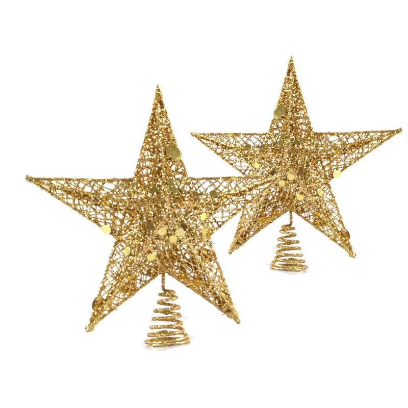 

Golden Top Star Chrismas Iron Hollow Five-pointed Star Tree Christmas Decoration Navidad Arboles Xmas Festival Party Supplies