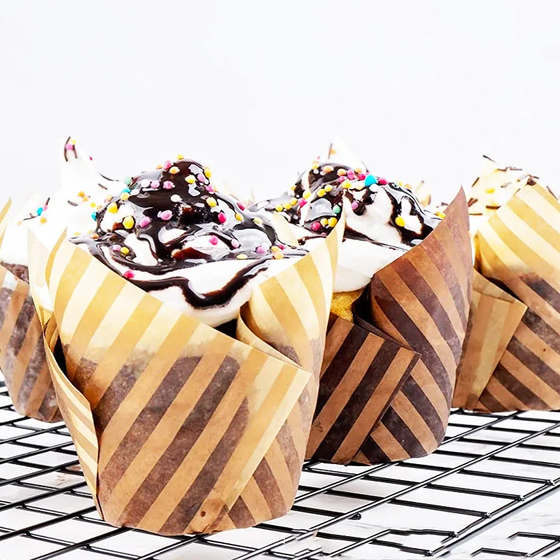 

50 шт. Новинка искусственная чашка бумага тюльпан полоса Обложка для выпечки чехол для торта маффинов чашка коробка для торта кексов кухонны...