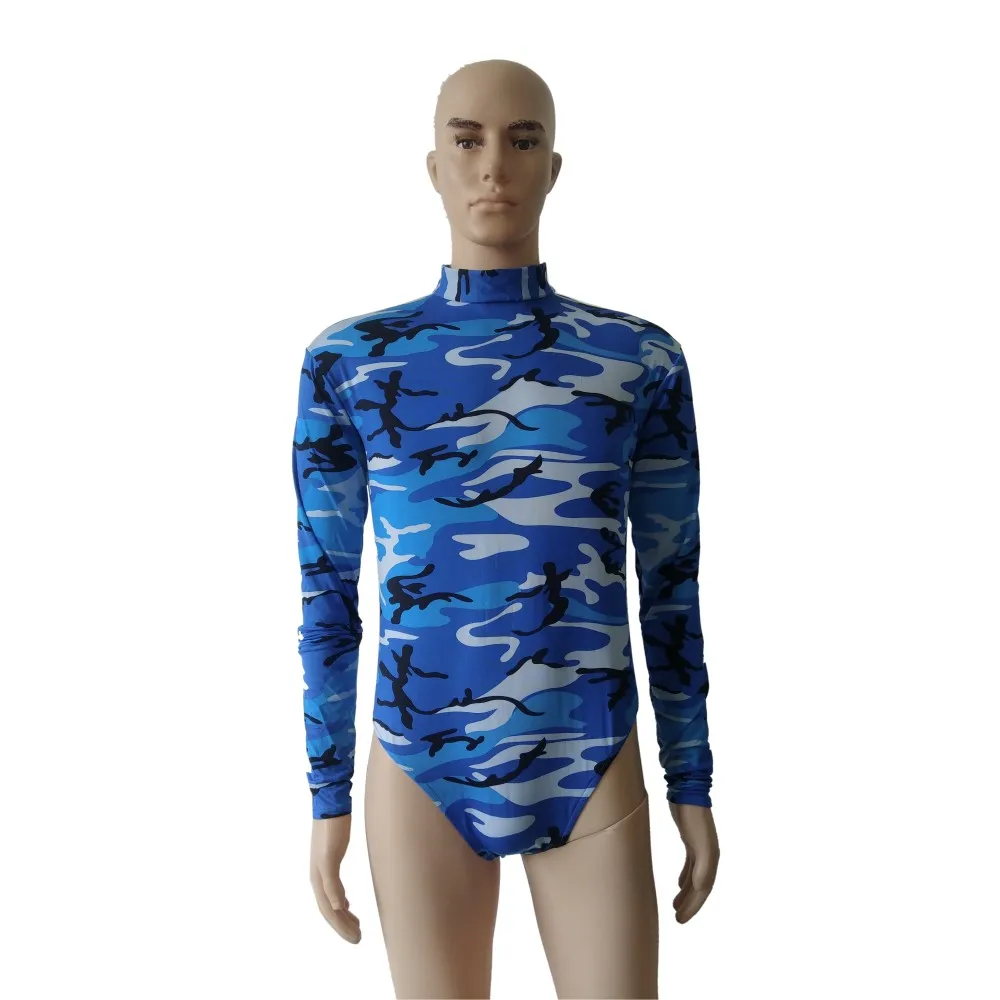 

Blue camo color half pack Spandex Bodysuit unisex Ballet Gymnastics Leotard jumpsuit Unitard tights one-piece swimsuit