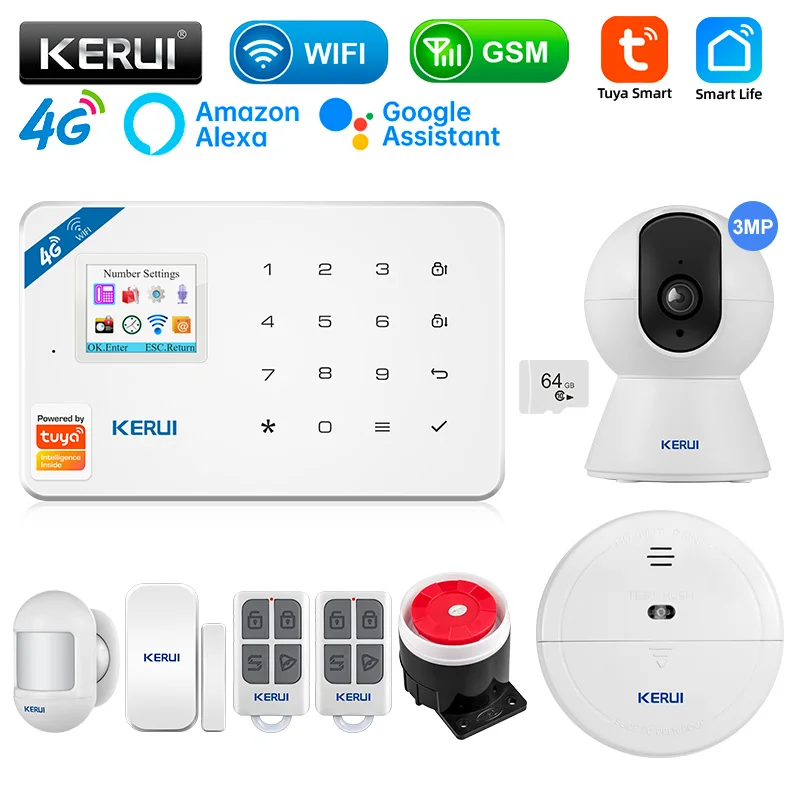 

KERUI W184 GSM 4G WIFI Security Protection Tuya APP Smart Home Alarms For Home Anti Theft Alarm Package 6 Languages 1.7 lnches