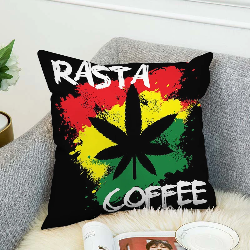 Rastafari Rasta Лев трава Природные растения психоделия Jamaica черный фон листья диванная искусственная наволочка