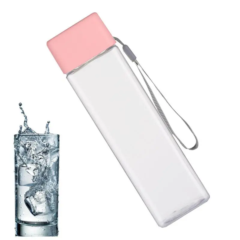 

480ml Square Water Cup With Portable Rope Fall-resistant Male And Female Students Outdoor Sports Water Cup Cold Juice Bottles
