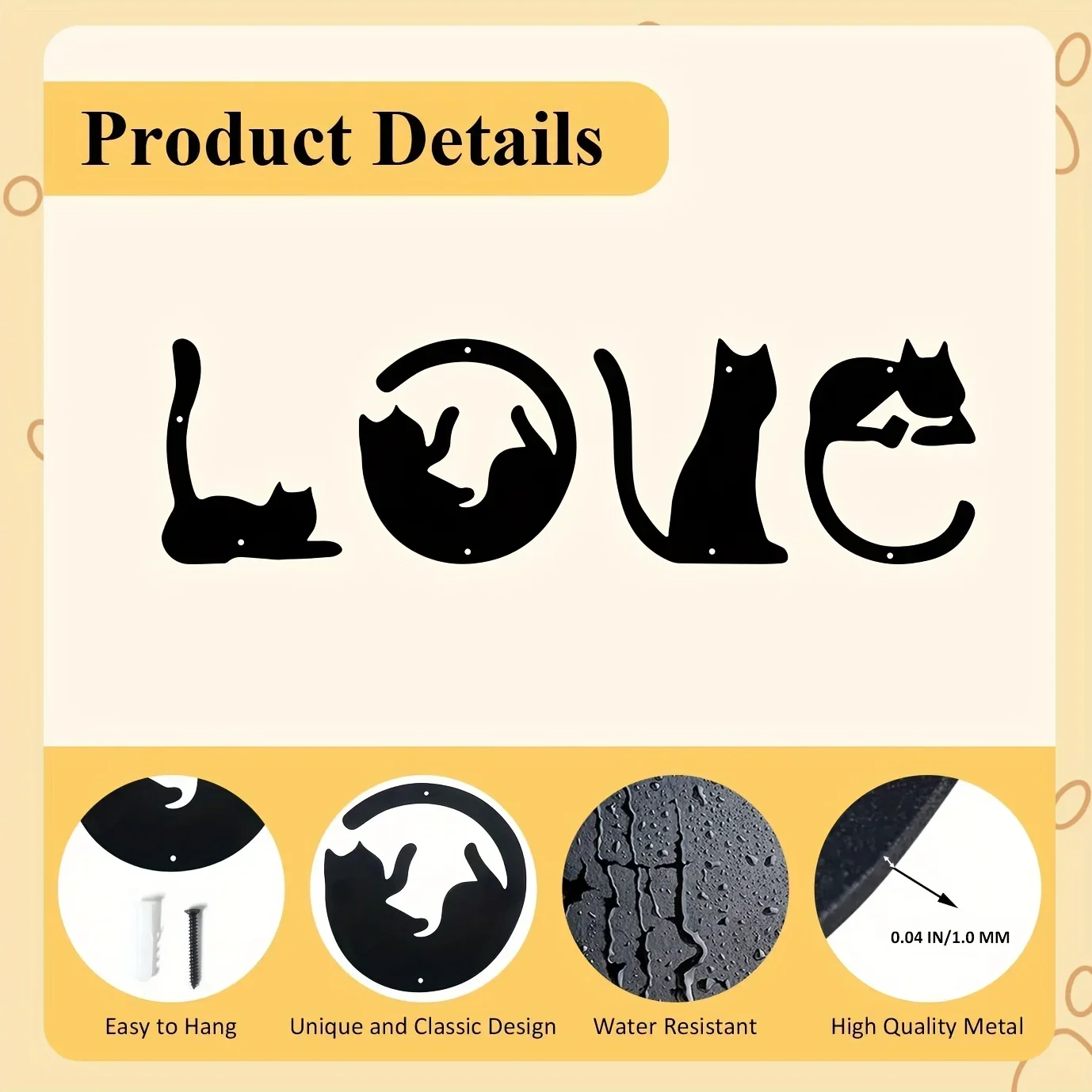 4 шт./набор настенные металлические наклейки в виде кота