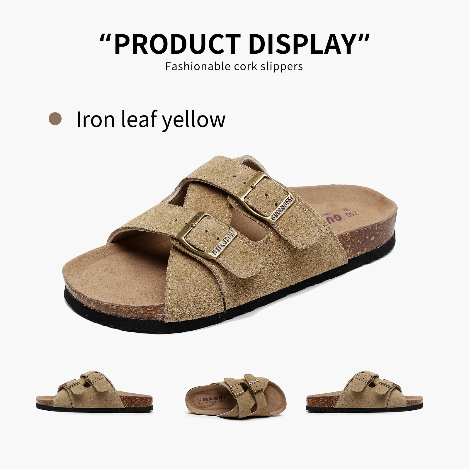 Фото Birken New Arizona Cork Slippers Женские сандалии на плоской подошве с пробковой подставкой, шлепанцы с открытым носком, регулируемые летние слипоны №2