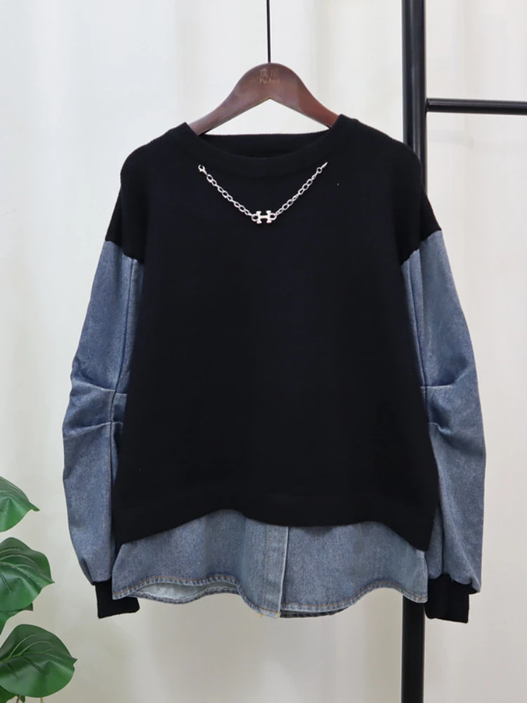 Осень-зима новый американский джинсовый трикотаж Y2K топ модный дизайн свободный