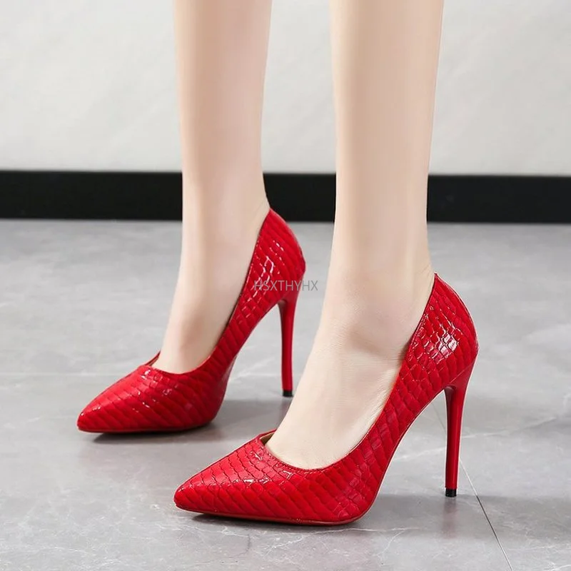 

2022 Summer Fashion New Pointed Toe Red 12cm High-heeled Exquisite Shoes Party Shoes Wedding Shoes Zapatos Mujer Plus Size 35-42