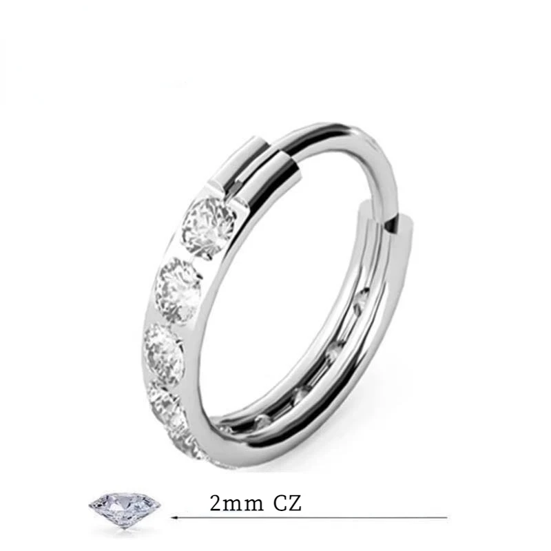 Кольцо для пирсинга носа из титана G23 с фианитом 2 мм 2022 |