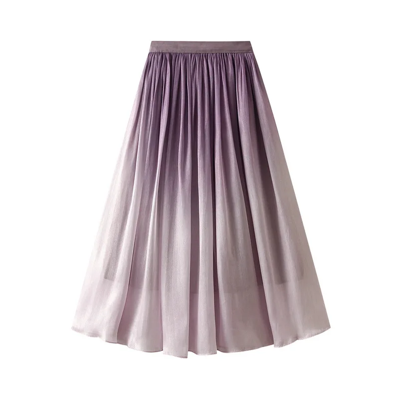 

Summer 2023 New High Waist Slim Gradient Streaming Yarn Halfskirt Pleated Skirt High Waist A-line Yarn Skirt Jupe Longue Femme