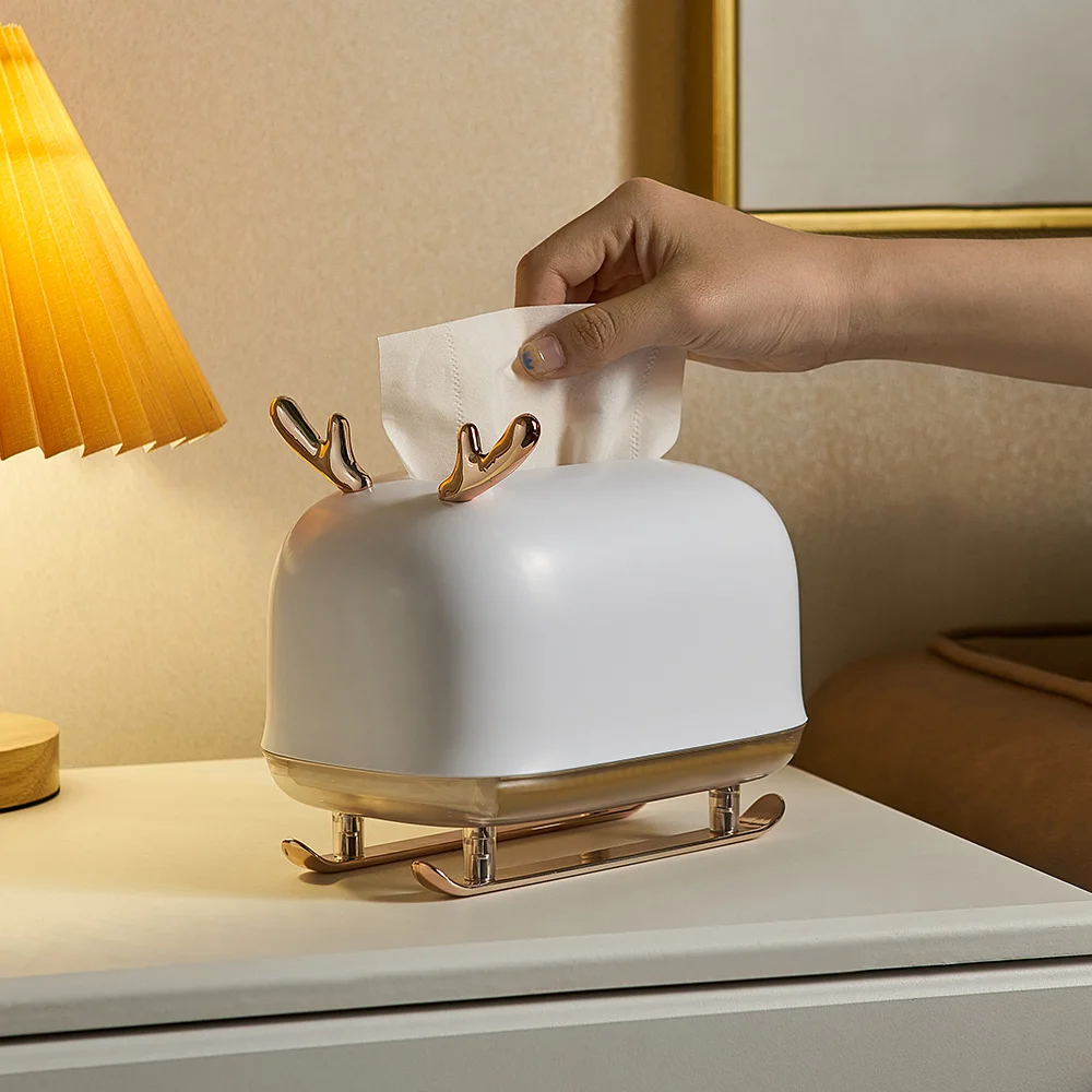 

Plastic Deer Model Tissue Box Paper Towel Holder Dispenser Storage Napkin Case Desk Organizer Ornament Home Office Storage