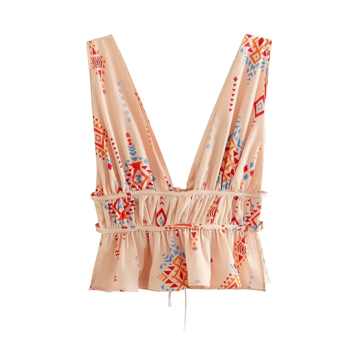 

Women 2023 New Fashion Printed halter Vintage Backless Female Camis Chic Tops